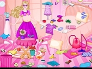 Play Pregnant Super Barbie Room Cleaning